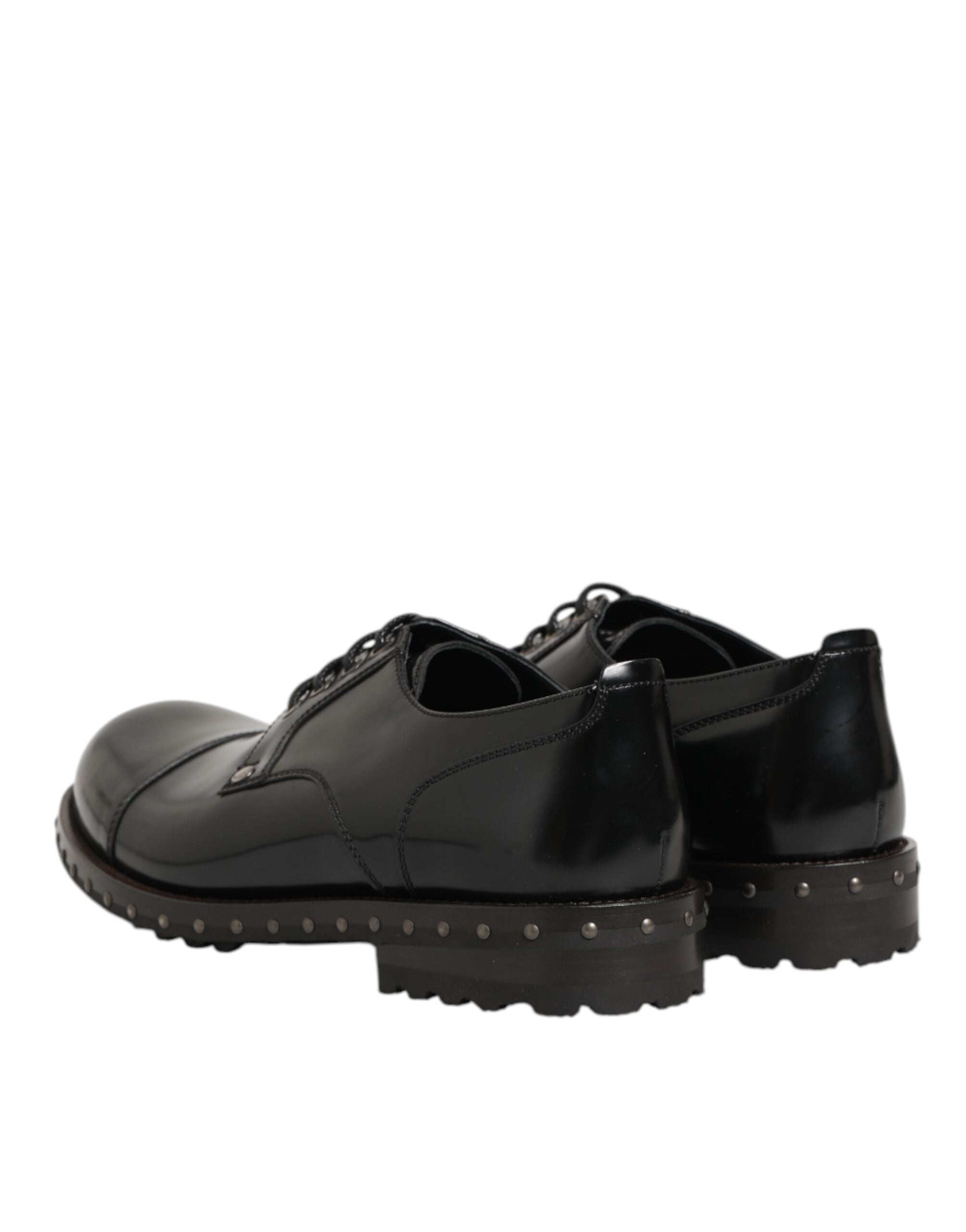 Dolce & Gabbana Black Leather Studded Men Formal Derby Shoes
