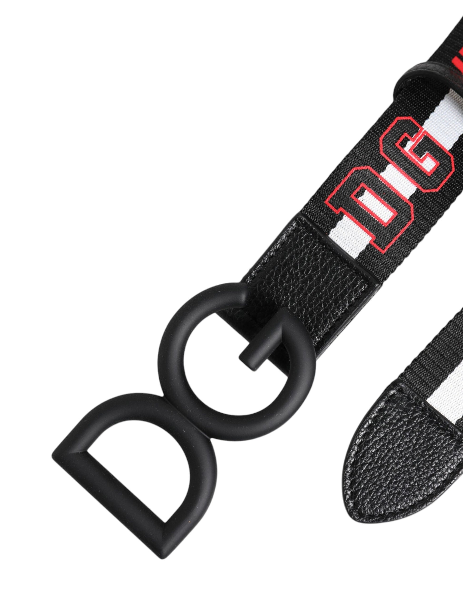 Dolce & Gabbana Black Polyester Logo Print DG Buckle Belt