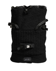 Dolce & Gabbana Black Tricot Wool Blend Duffel Backpack Travel Borse Bag
