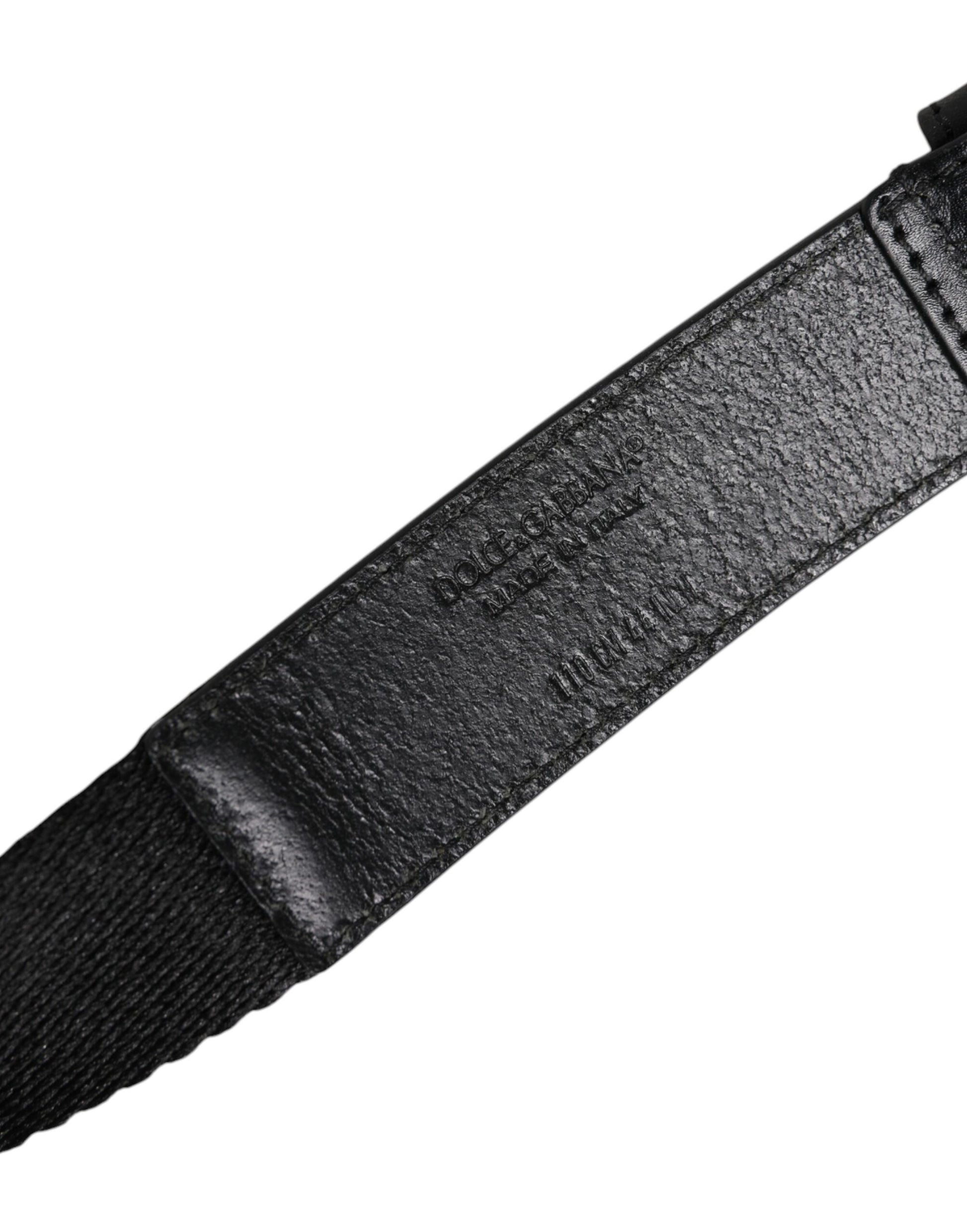 Dolce & Gabbana Black White Printed Metal Logo Buckle Belt