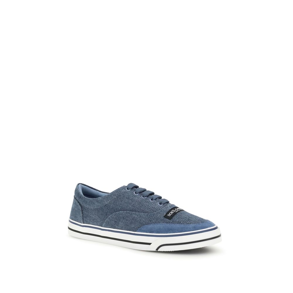 Dolce & Gabbana Blue Linen Low Top Sneakers