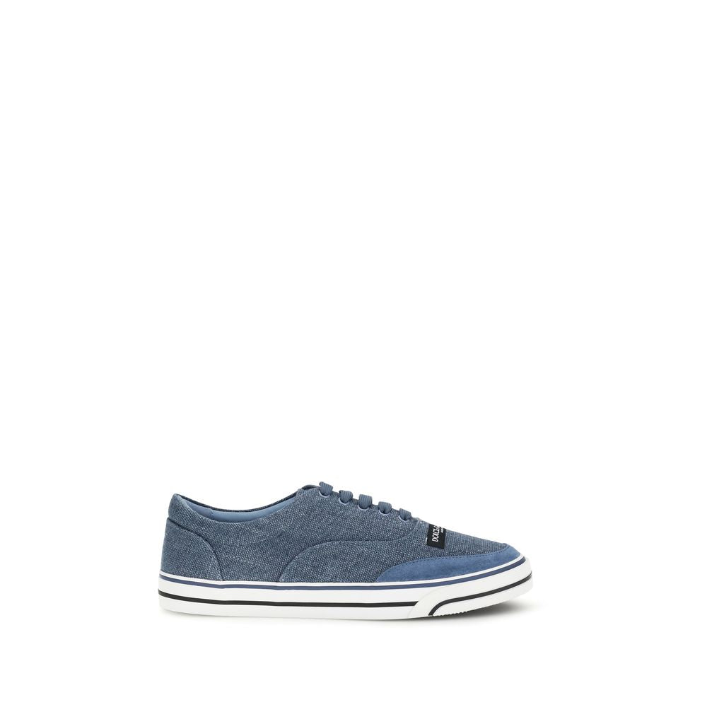 Dolce & Gabbana Blue Linen Low Top Sneakers