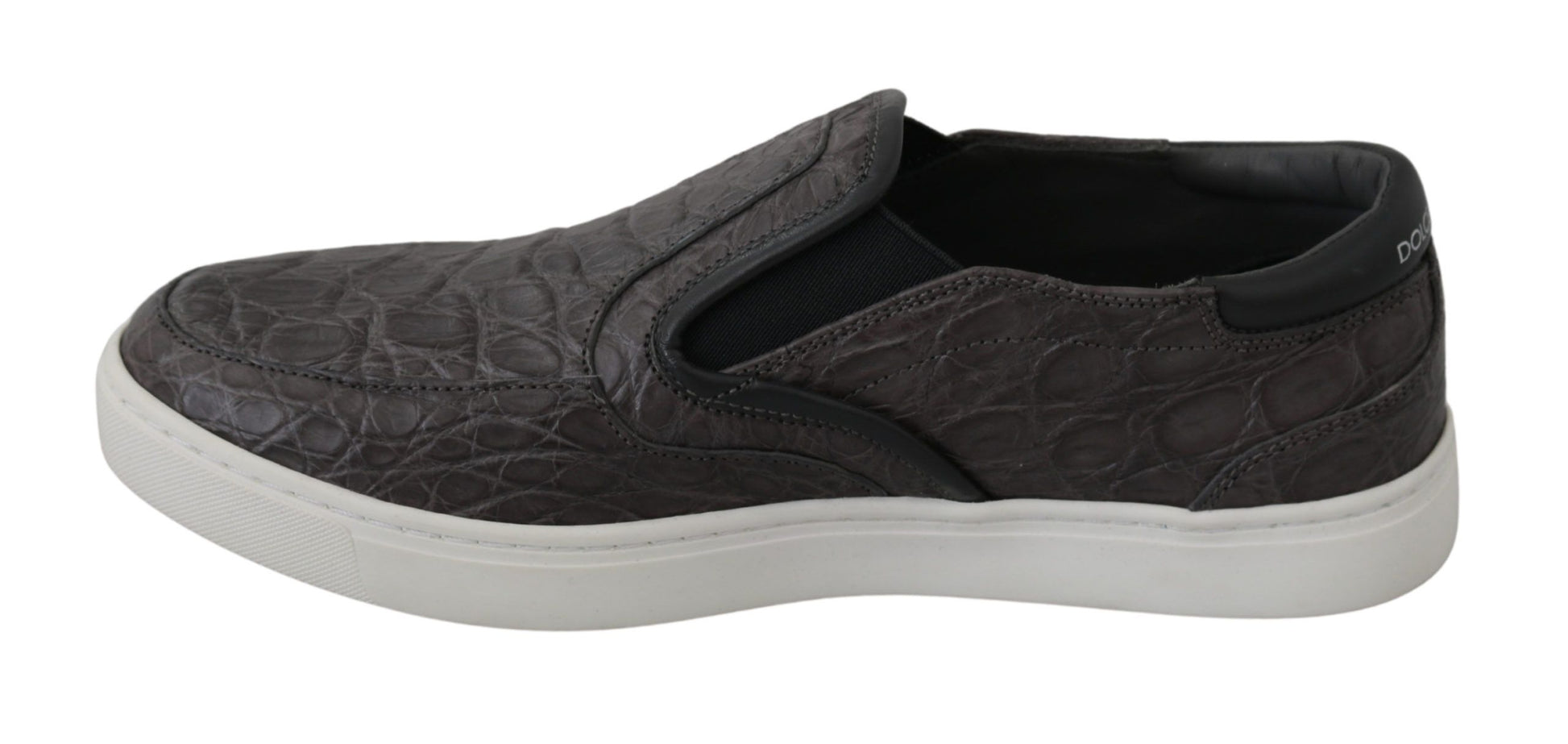 Dolce & Gabbana Gray Leather Flat Caiman Mens Loafers Shoes