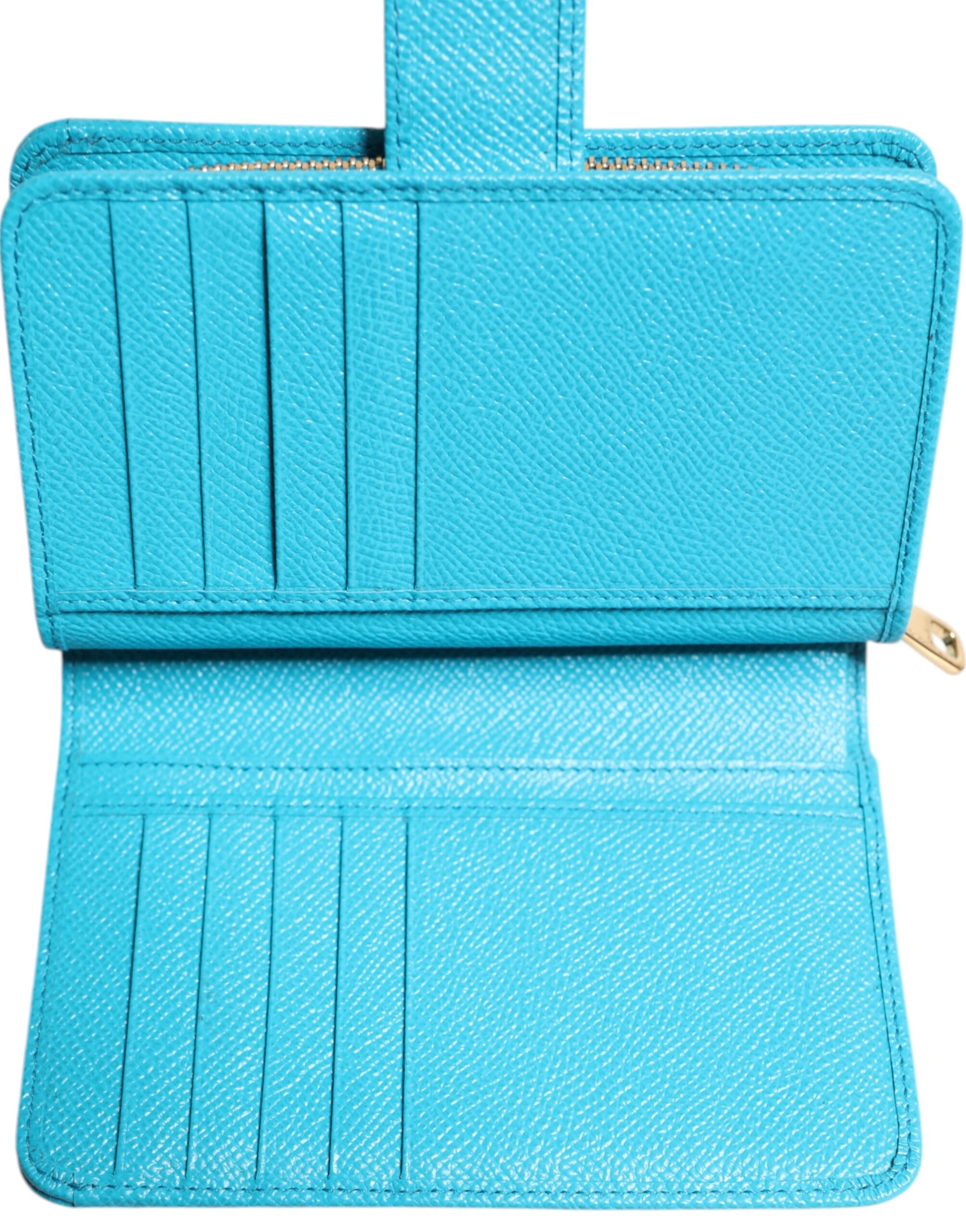 Dolce & Gabbana Light Blue Leather Bifold Continental Clutch Wallet