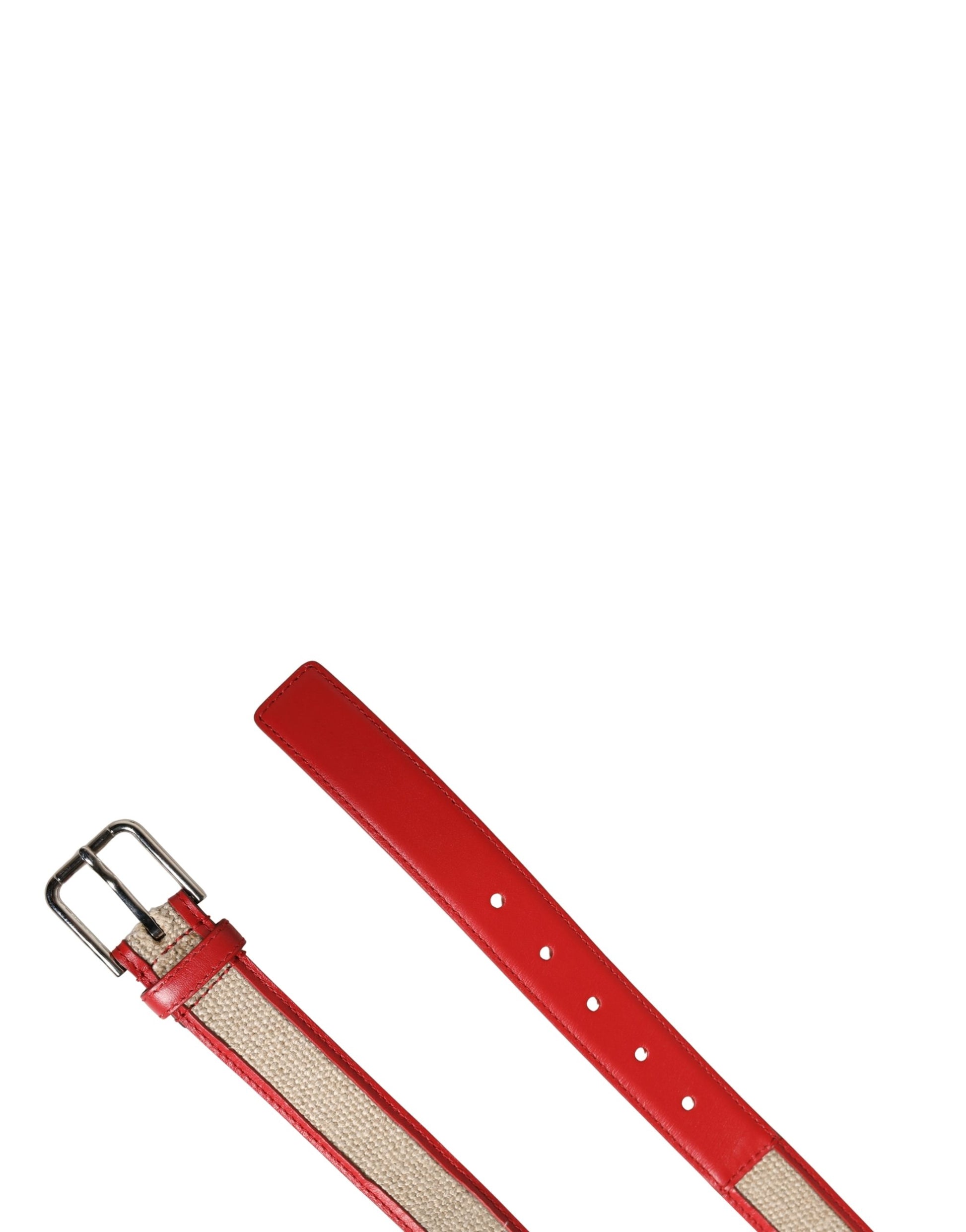 Dolce & Gabbana Men Beige Red Woven Leather Metal Buckle Belt