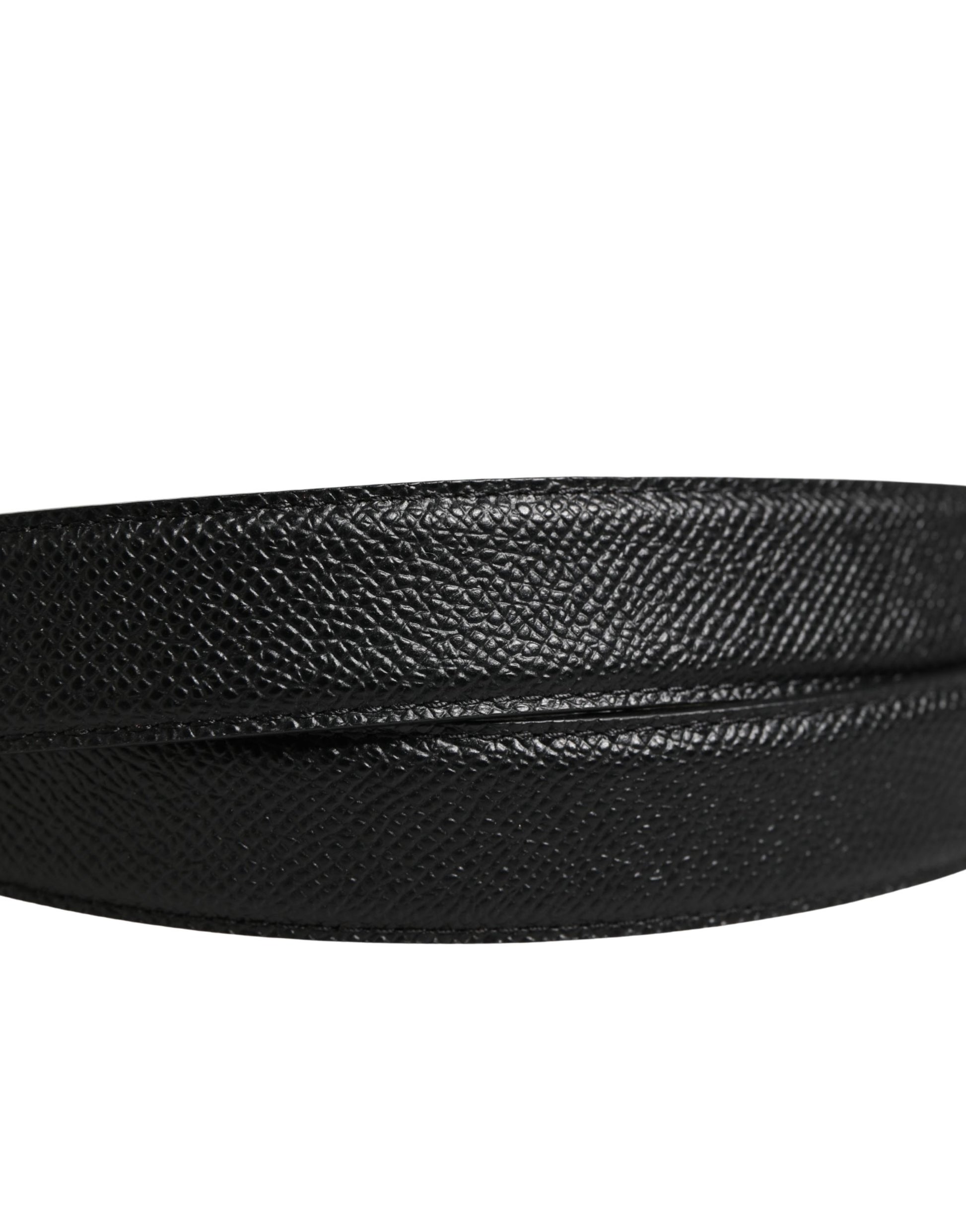 Dolce & Gabbana Men Black Calf Leather Logo Metal Buckle Belt