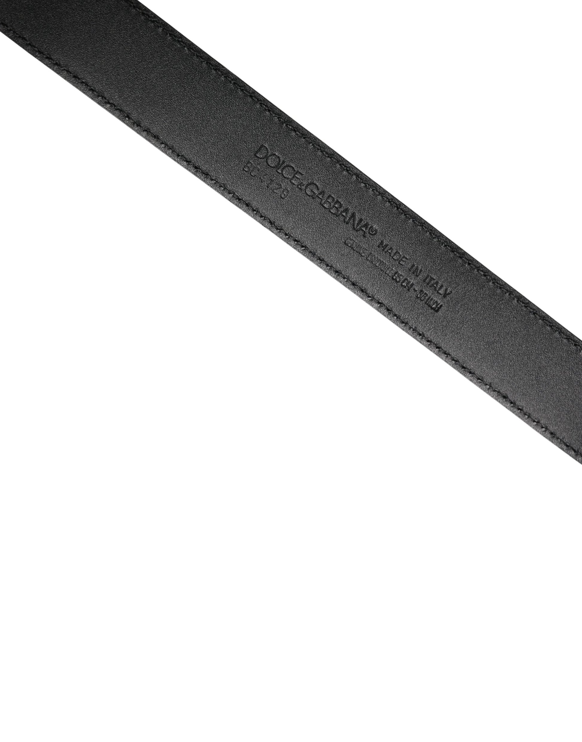 Dolce & Gabbana Men Black Exotic Leather Logo Buckle Belt