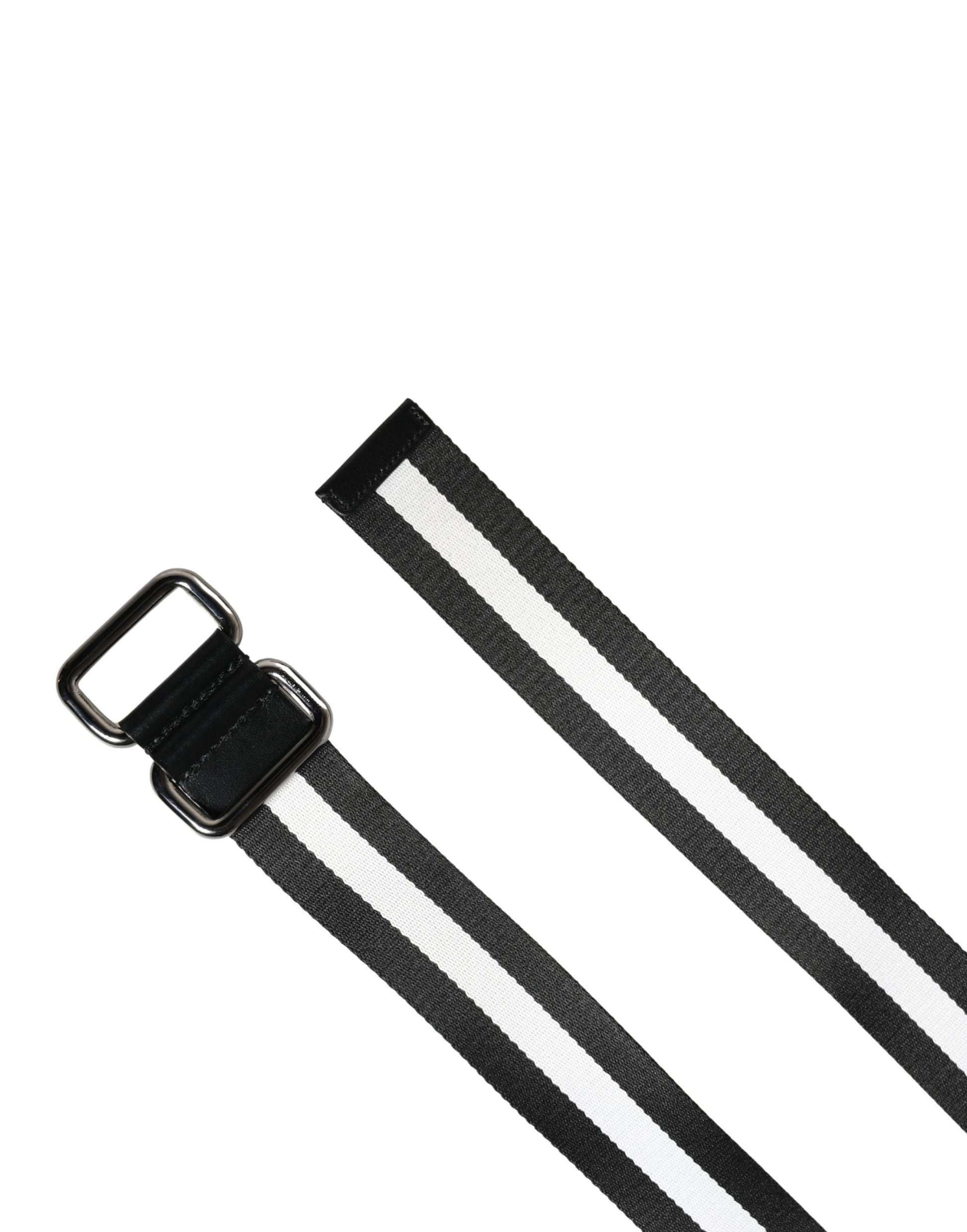 Dolce & Gabbana Men Black White Nylon Logo Metal Buckle Belt