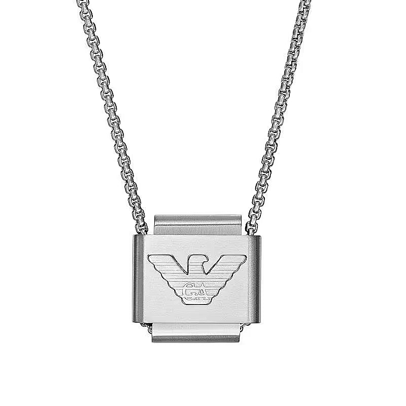 Emporio Armani Logo Plate Necklace in Black Steel EGS2915040