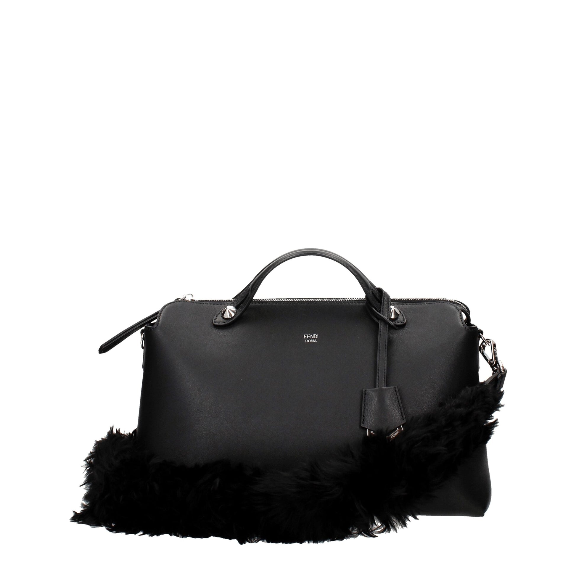 Fendi Tracolla in Pelle Nera con Logo e Chiusura a Gancetto
