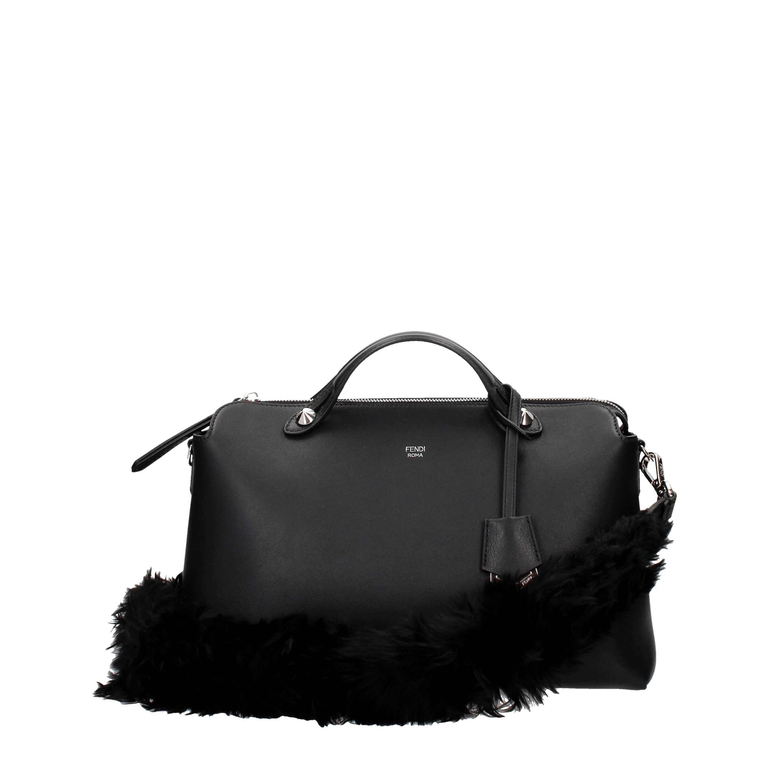 Fendi Tracolla in Pelle Nera con Logo e Chiusura a Gancetto