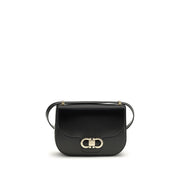 Ferragamo Black Calf Leather Bos Taurus Shoulder Bag