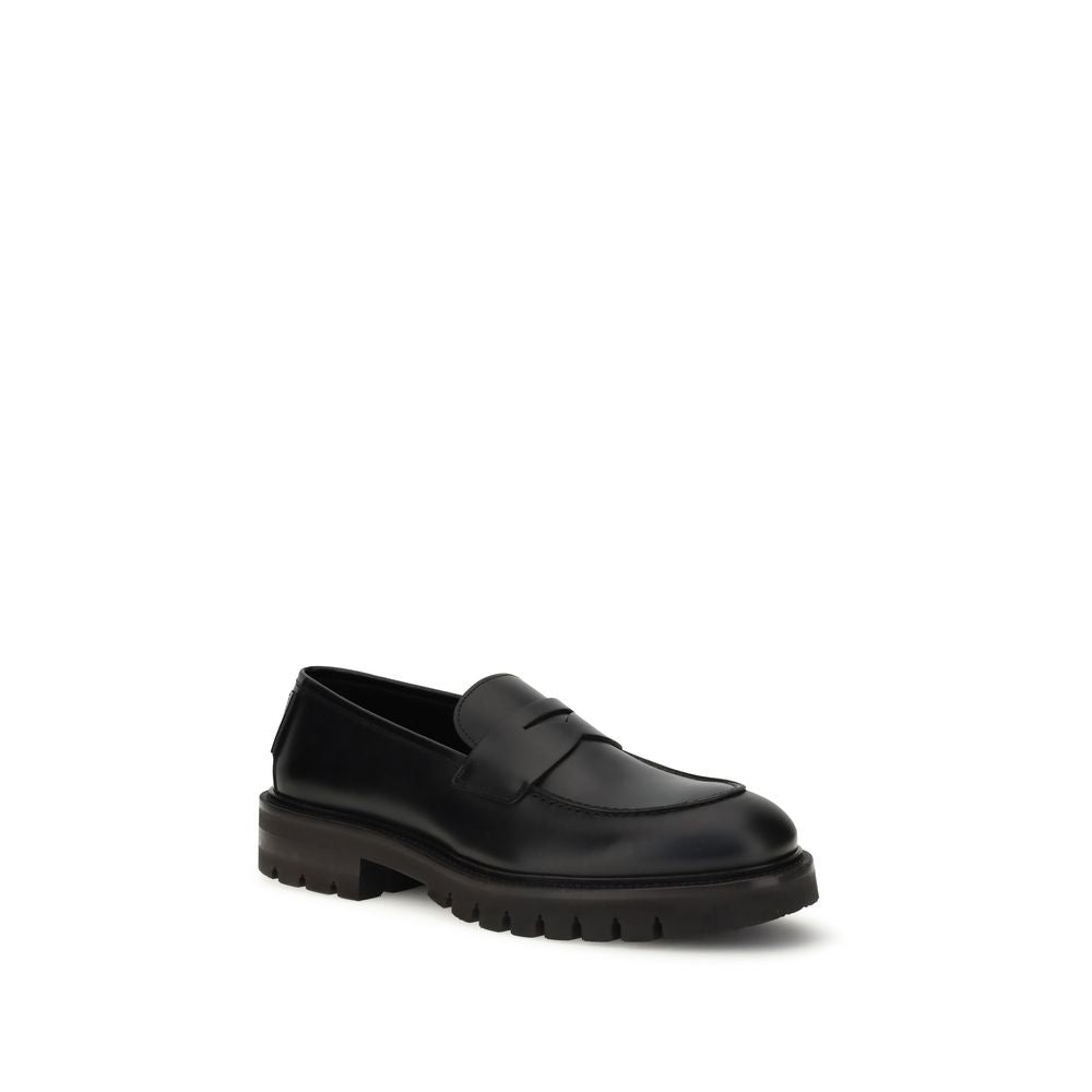 Ferragamo Mocassini Penny Loafers in Pelle Spazzolata Nera Suola Carrarmato