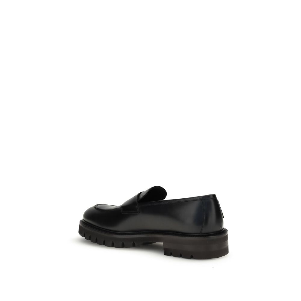 Ferragamo Mocassini Penny Loafers in Pelle Spazzolata Nera Suola Carrarmato