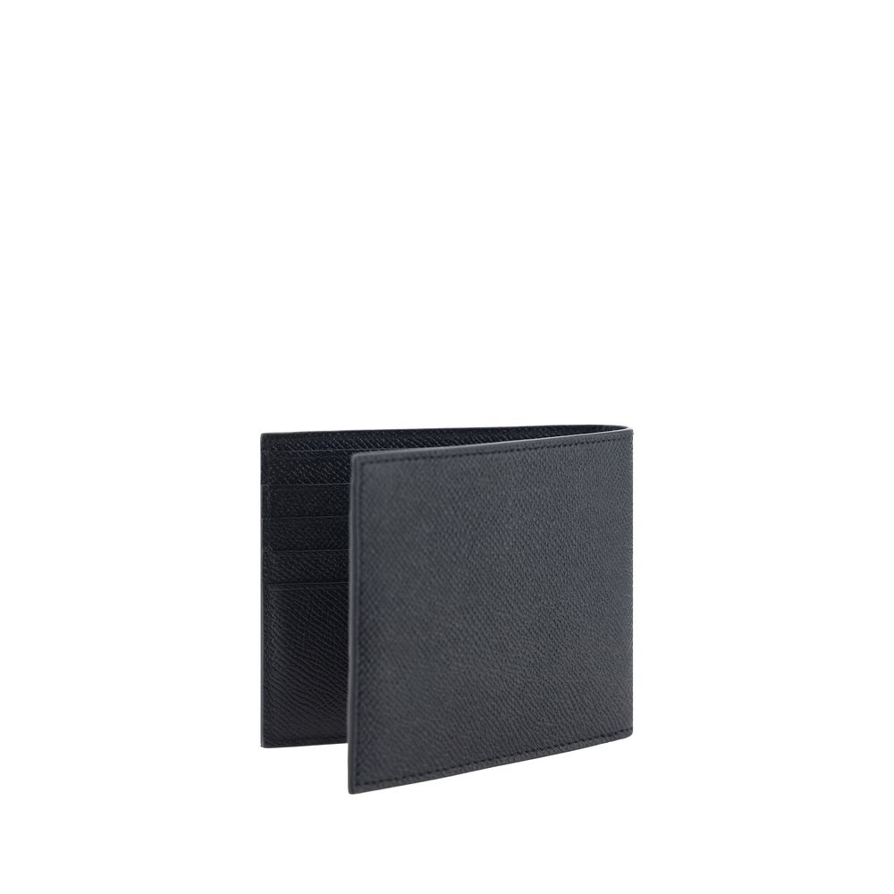 Ferragamo Gancini Plaque Bifold Wallet in Black Hammered Leather