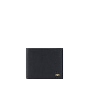 Ferragamo Gancini Plaque Bifold Wallet in Black Hammered Leather