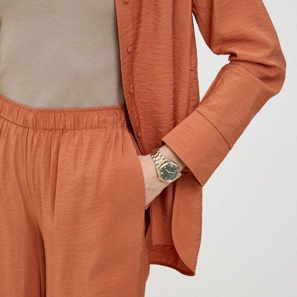 Guess Women's Gold and Green Milanese Mesh Watch GW0308L5