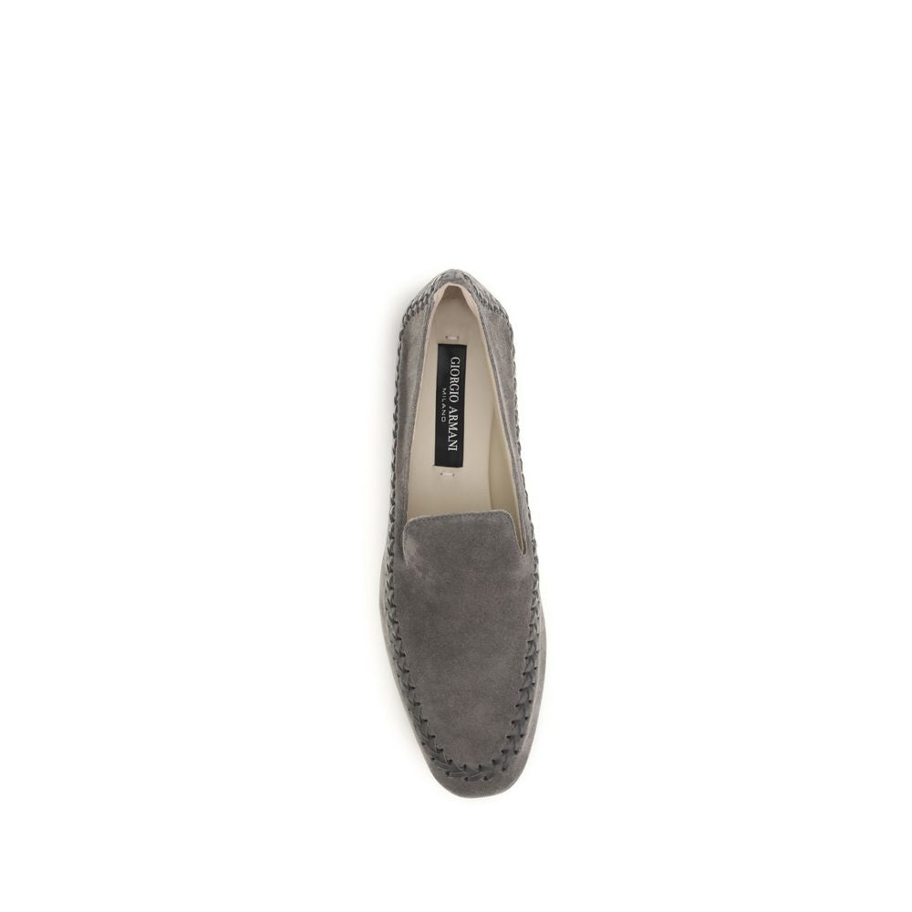 Giorgio Armani Gray Calf Leather Bos Taurus Slip-On Loafers