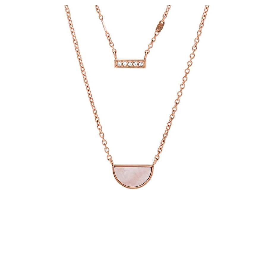 Fossil Brown Leather Detail Tag Necklace JF03135791