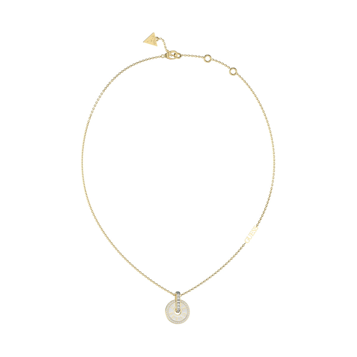 Guess Crystal Logo Pendant Necklace Yellow Gold JUBN04077JWYGWHT-U