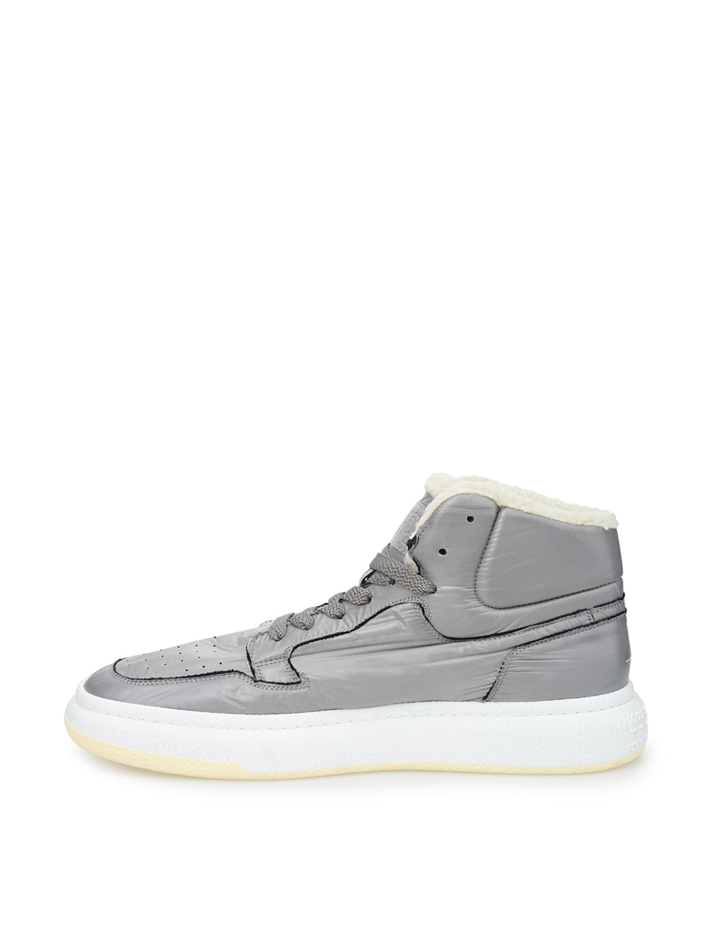 MM6 Sneakers High Top in Tessuto Tecnico Grigio con Pelliccia Interna