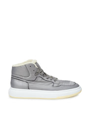 MM6 Sneakers High Top in Tessuto Tecnico Grigio con Pelliccia Interna