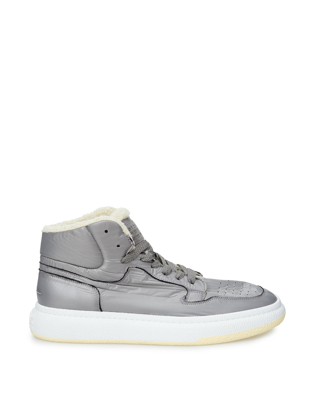 MM6 Sneakers High Top in Tessuto Tecnico Grigio con Pelliccia Interna