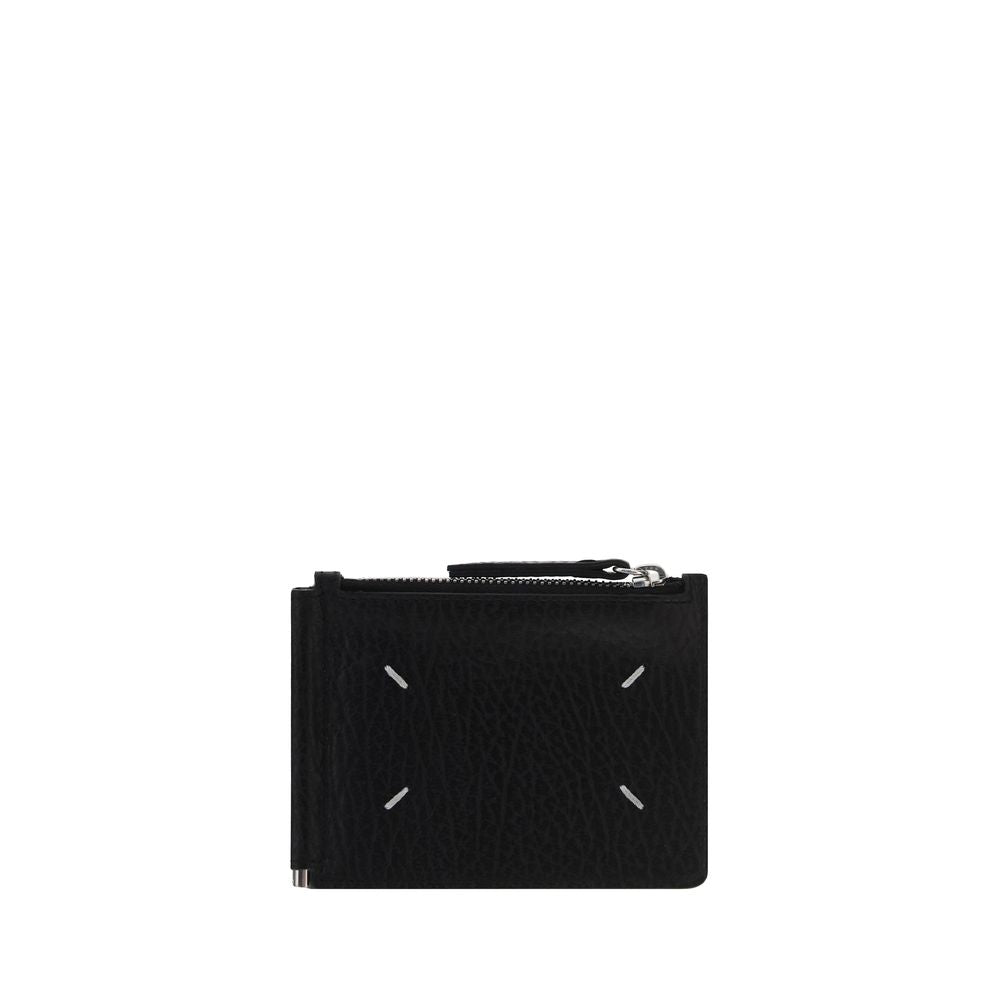 Maison Margiela Portacarte in Pelle Vitello Grained Nero con Zip