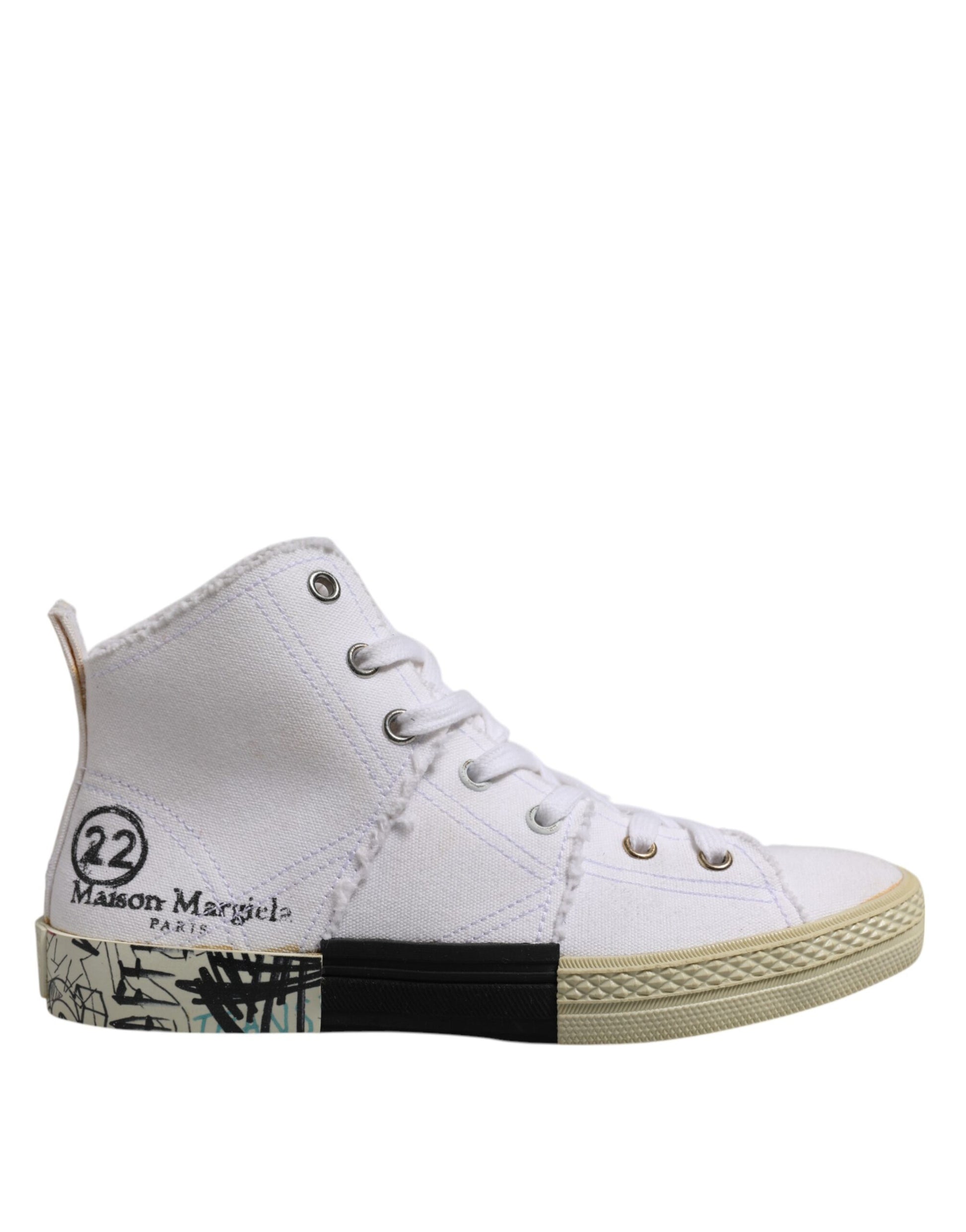 Maison Margiela Sneakers Mid Top in Canvas Bianche con Lacci