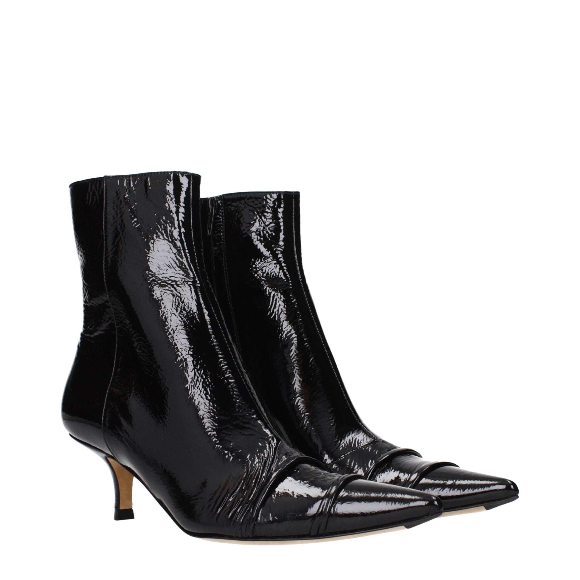 Maison Margiela Stivaletti Tabi in Pelle Vernice Nera Effetto Vintage