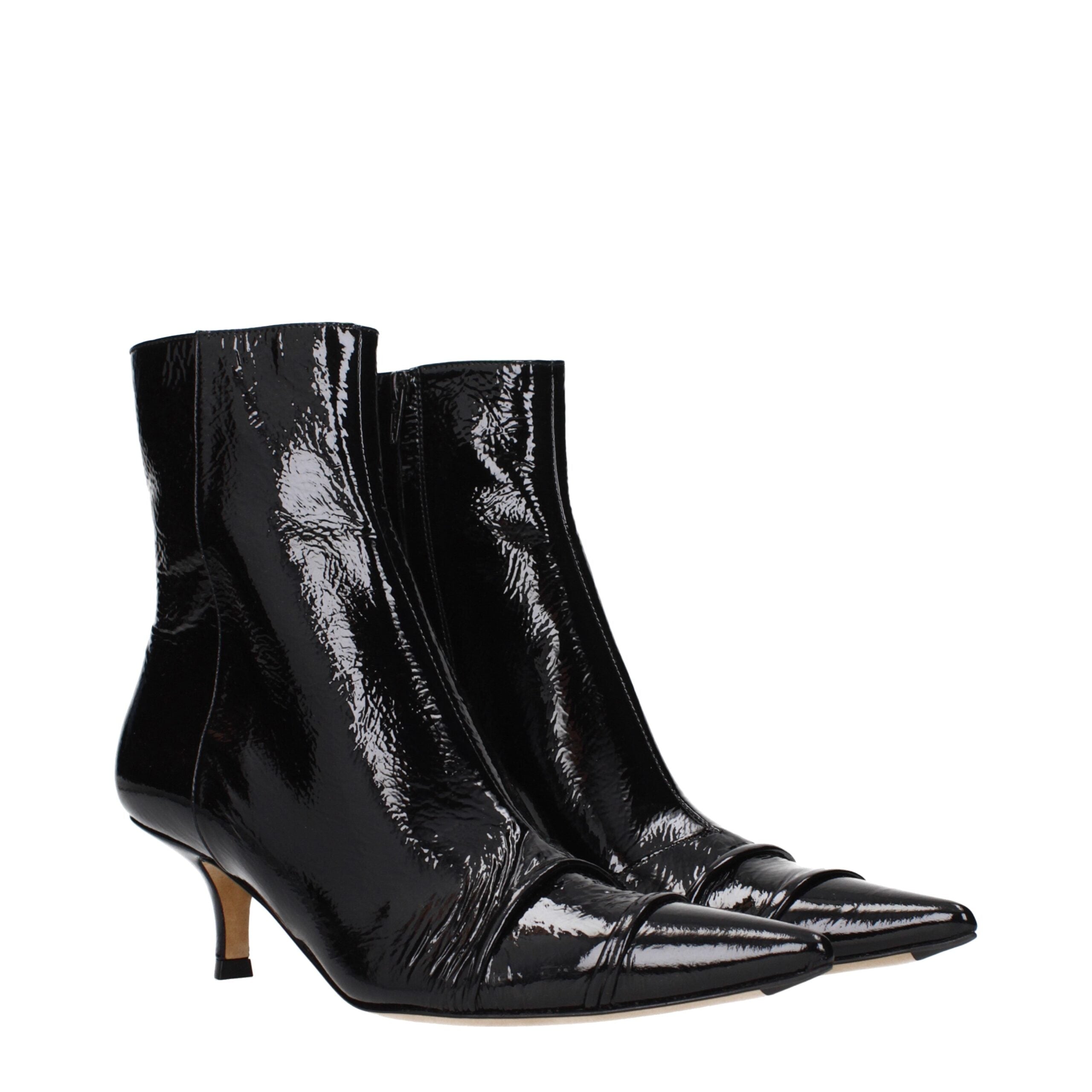 Maison Margiela Stivaletti Tabi in Pelle Vernice Nera Effetto Vintage