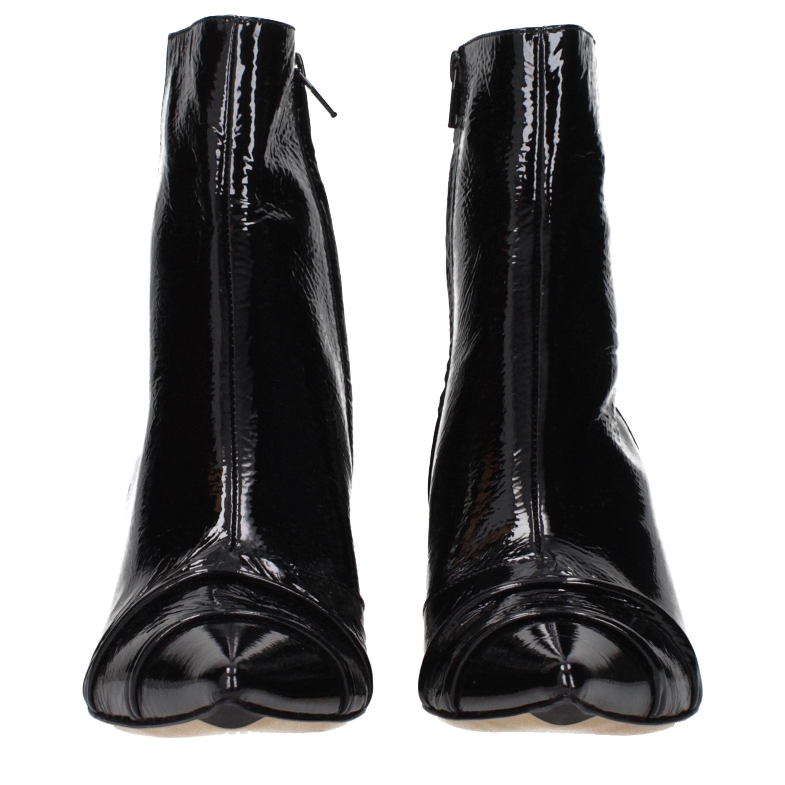 Maison Margiela Stivaletti Tabi in Pelle Vernice Nera Effetto Vintage