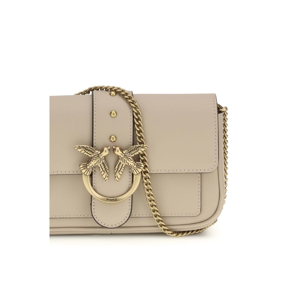 Mini Borsa Pinko Love One a Tracolla in Pelle Beige