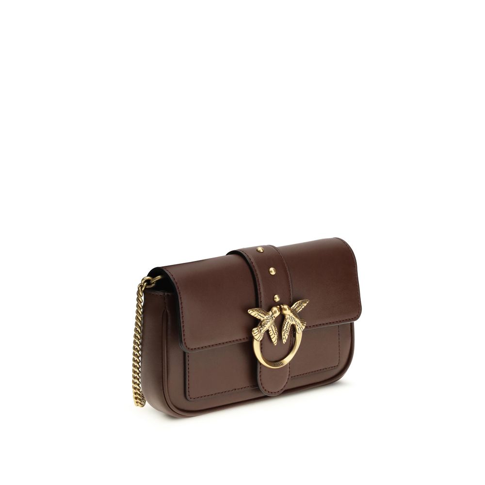 Mini Borsa Pinko Love One a Tracolla in Pelle Marrone