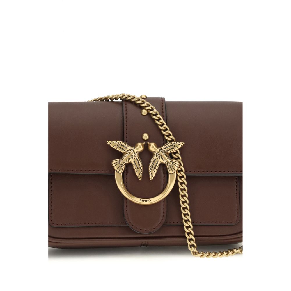 Mini Borsa Pinko Love One a Tracolla in Pelle Marrone