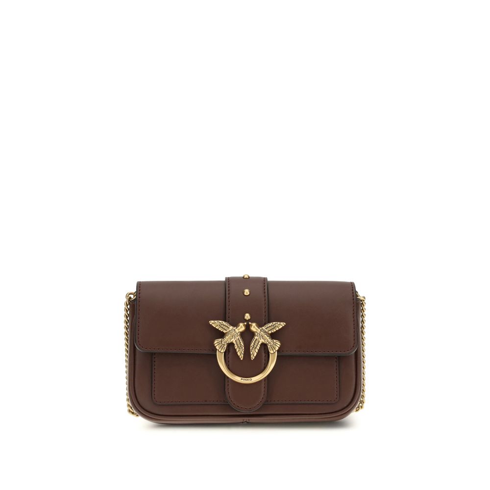 Mini Borsa Pinko Love One a Tracolla in Pelle Marrone