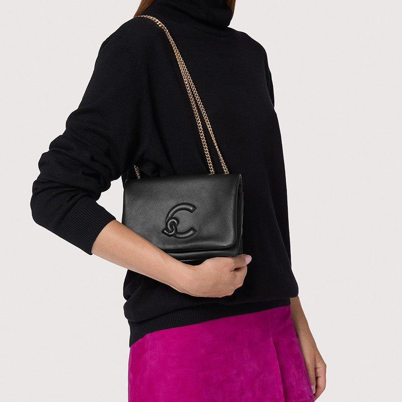 Mini Borsa a Tracolla Coccinelle Dulse in Pelle Liscia Nera