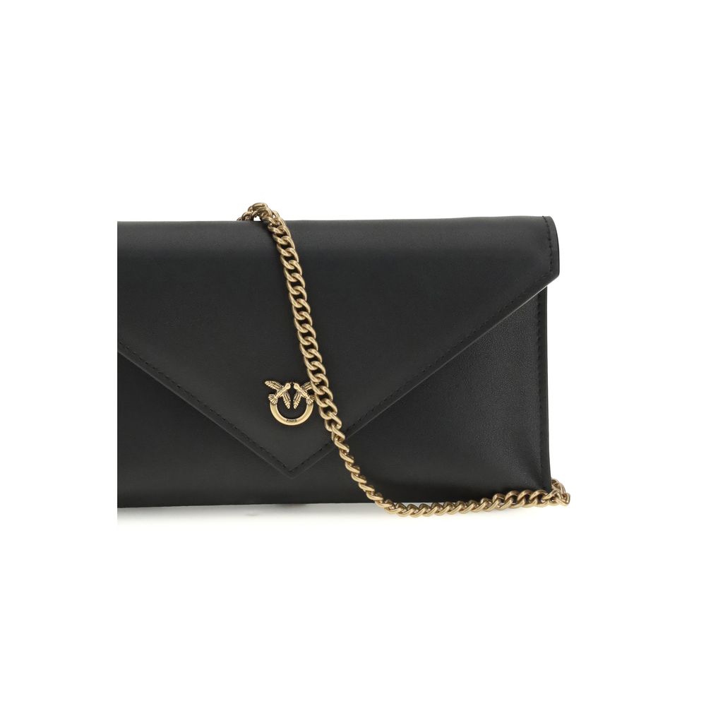 Mini Clutch Pinko Love Birds Logo a Tracolla in Pelle Nera