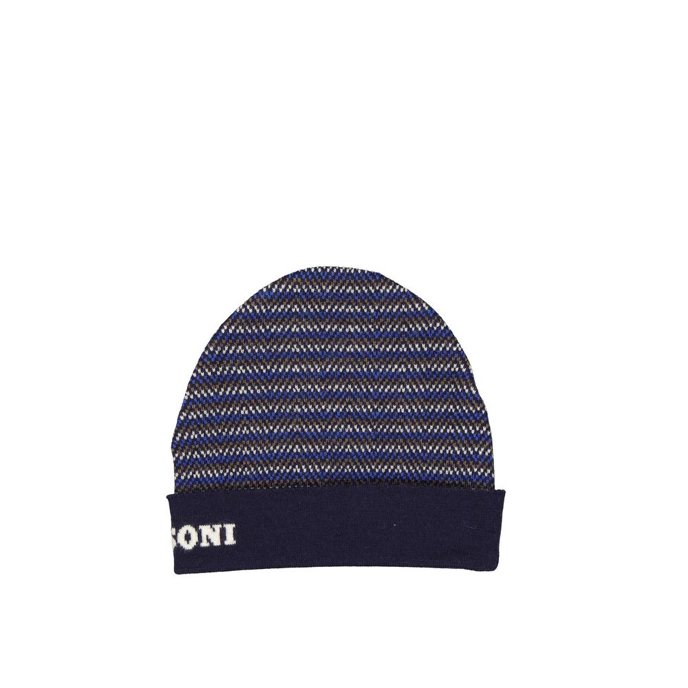 Missoni Berretto in Pura Lana a Coste Blu Uomo