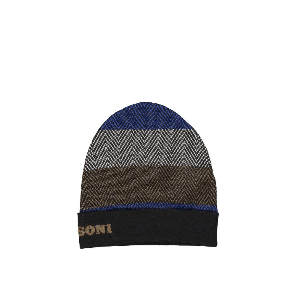 Missoni Berretto in Pura Lana a Coste Blu Uomo