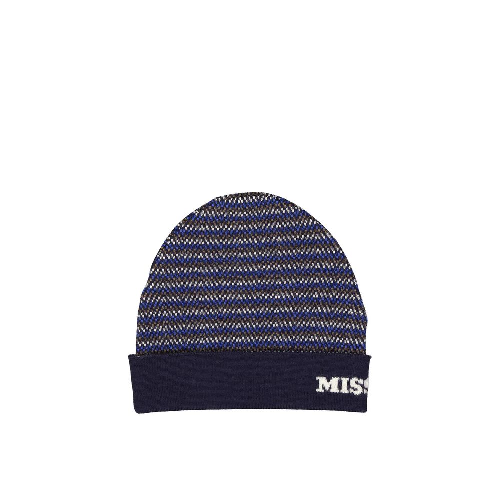 Missoni Berretto in Pura Lana a Coste Blu Uomo