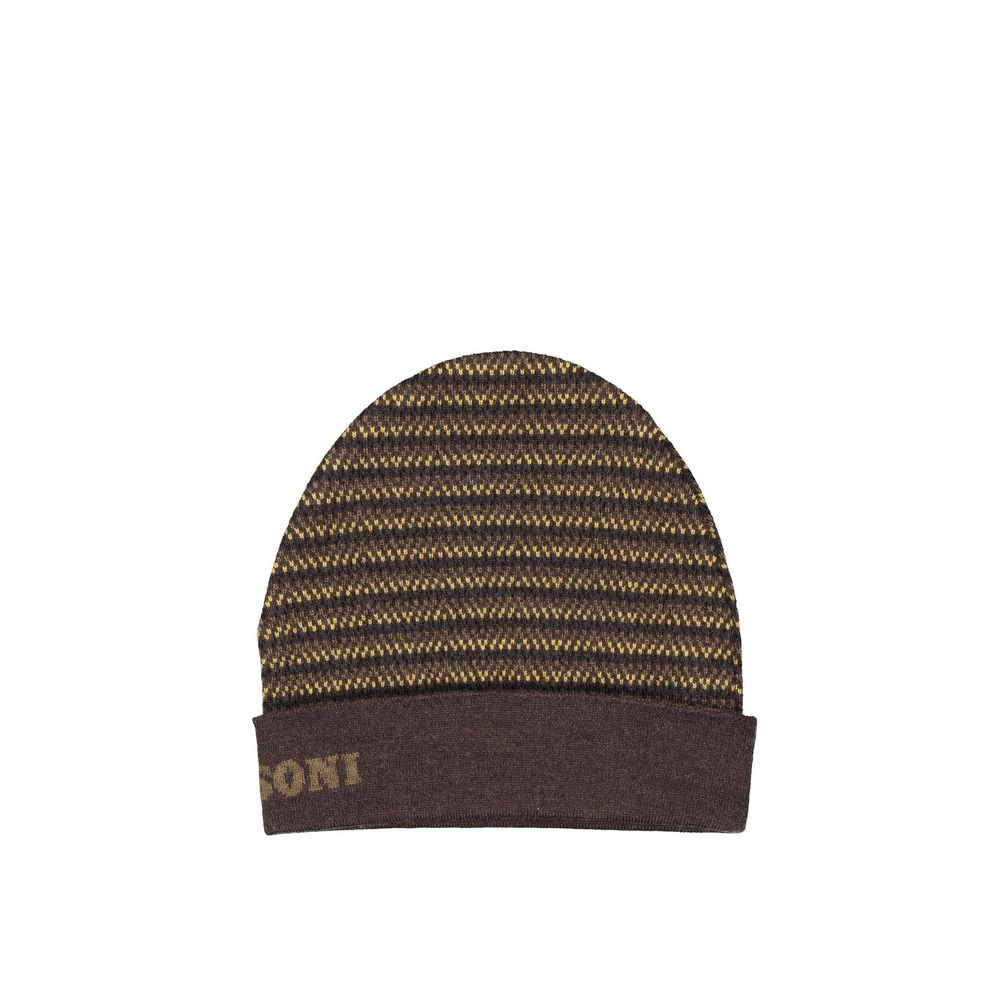 Missoni Berretto in Pura Lana a Coste Marrone Uomo