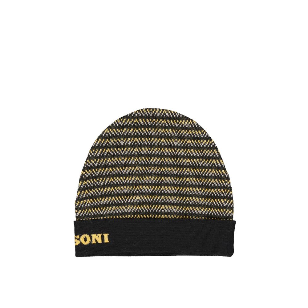Missoni Berretto in Pura Lana a Coste Nero Uomo