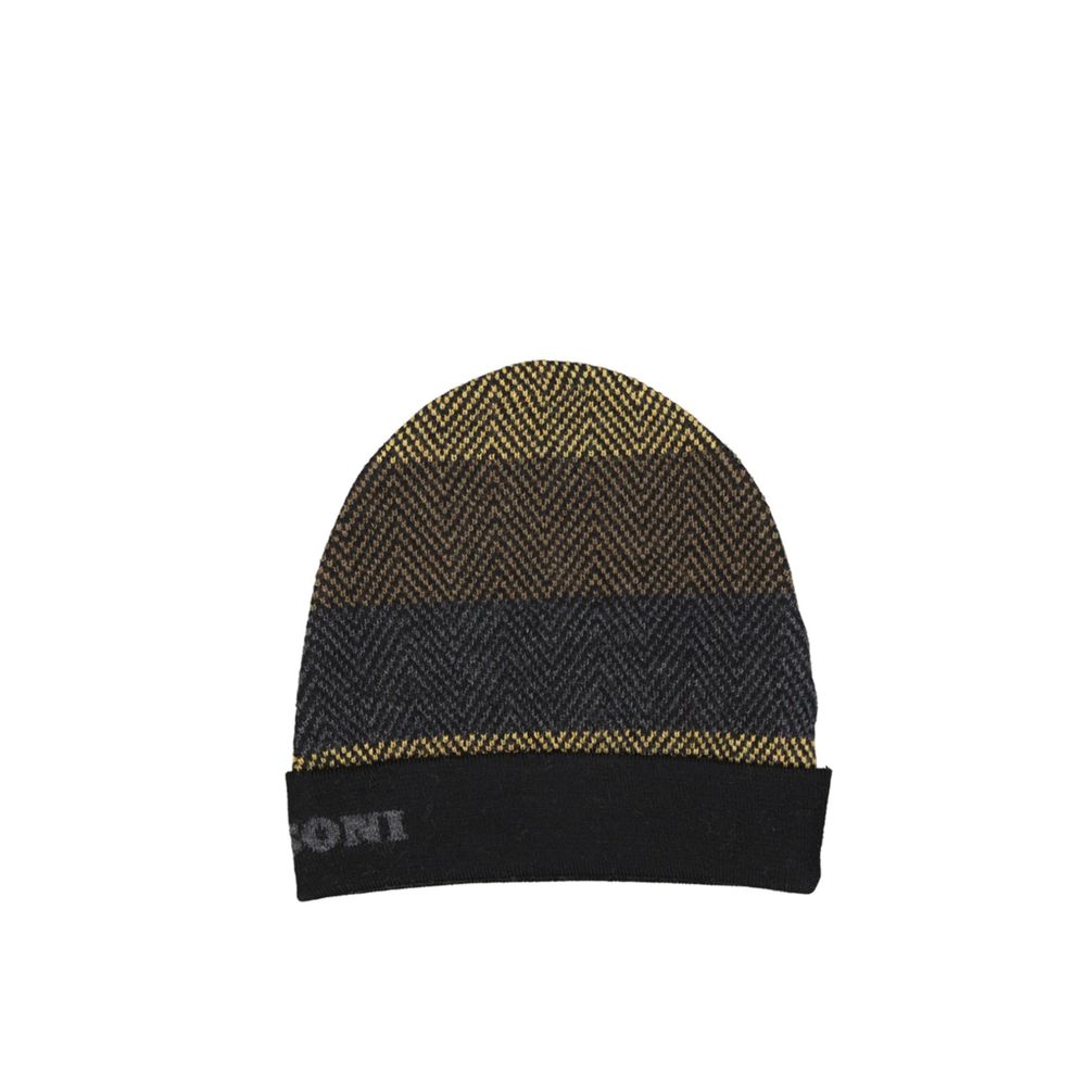 Missoni Berretto in Pura Lana a Coste Nero Uomo