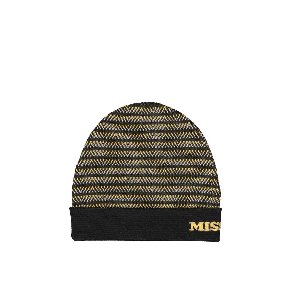 Missoni Berretto in Pura Lana a Coste Nero Uomo