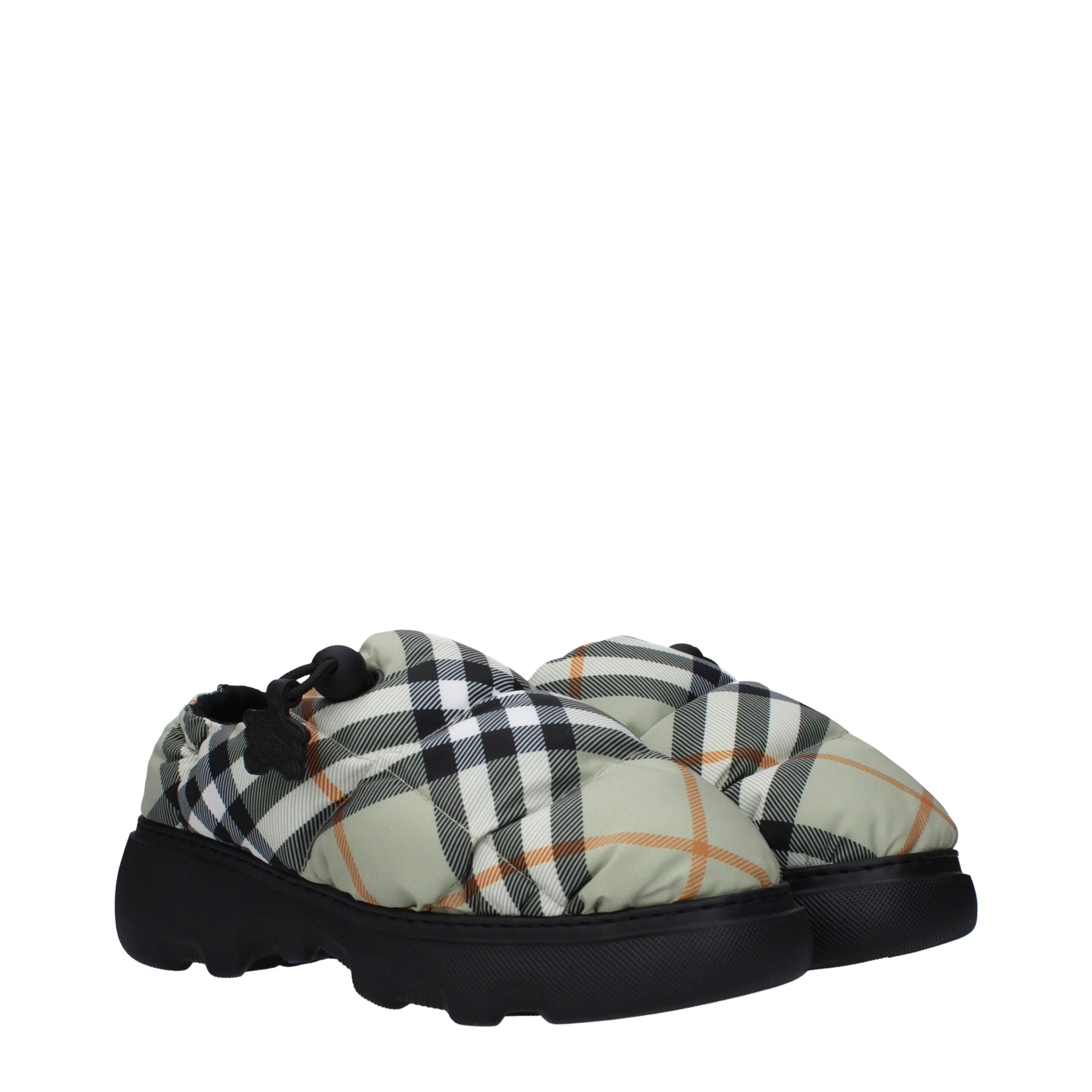 Mocassini Slip-On Burberry in Tessuto Check Verde, Tacco 4.5cm