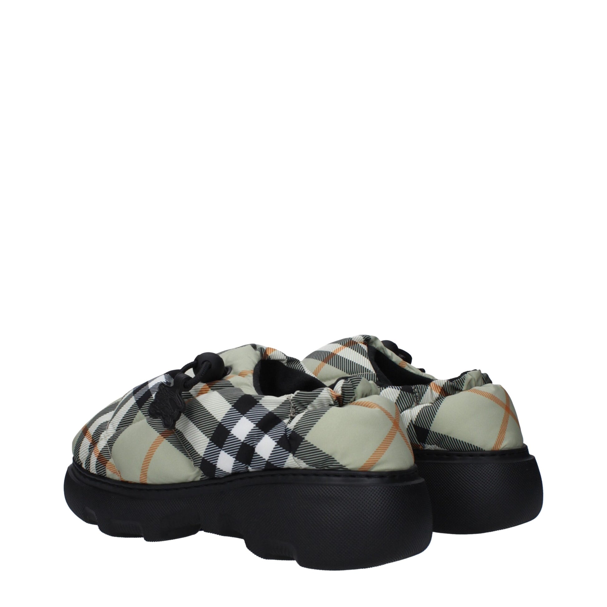Mocassini Slip-On Burberry in Tessuto Check Verde, Tacco 4.5cm