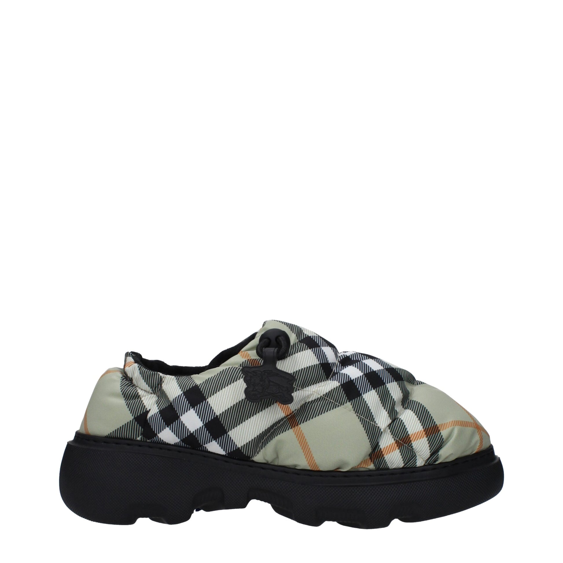 Mocassini Slip-On Burberry in Tessuto Check Verde, Tacco 4.5cm