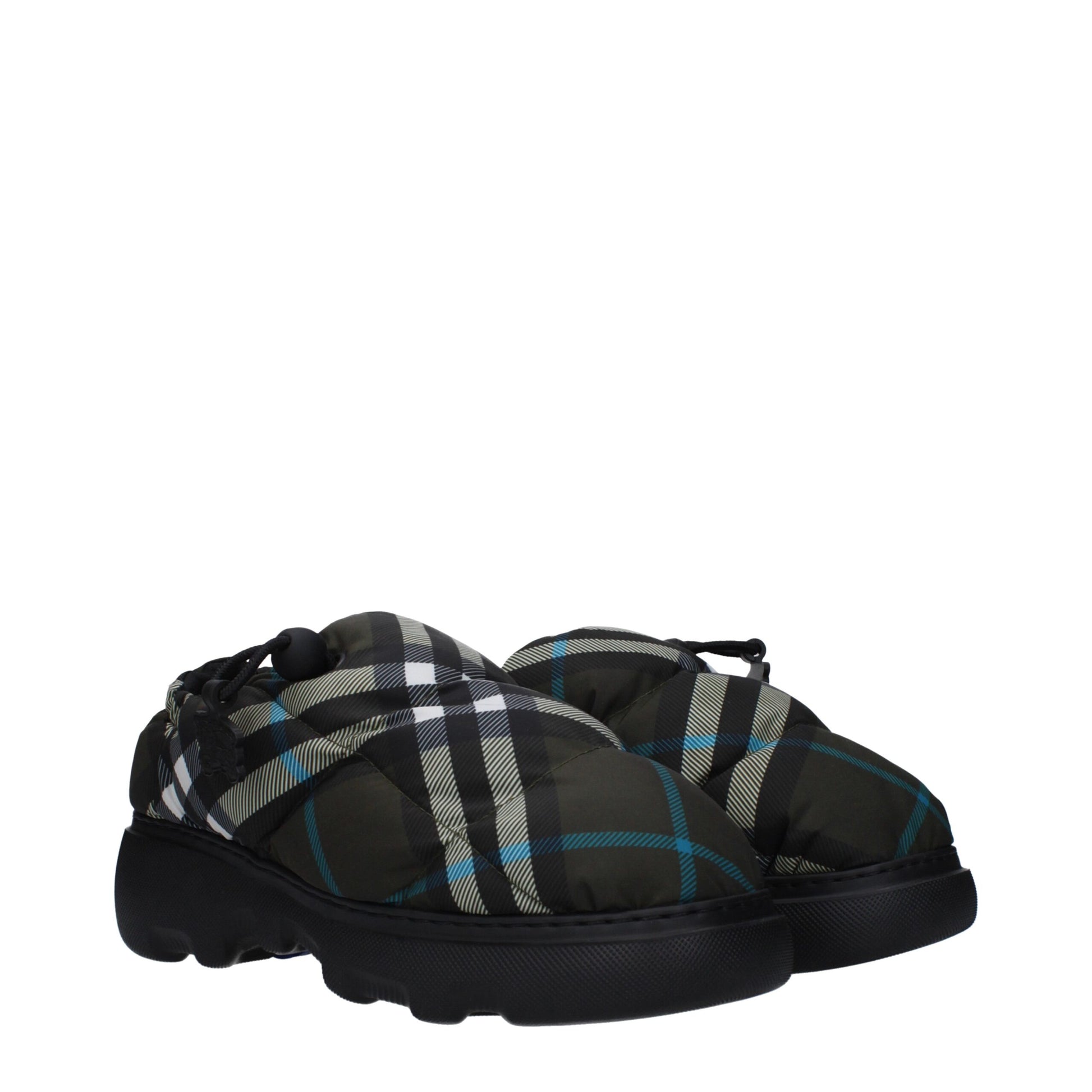 Mocassini Slip-On Burberry in Tessuto Check Verde, Tacco 5cm