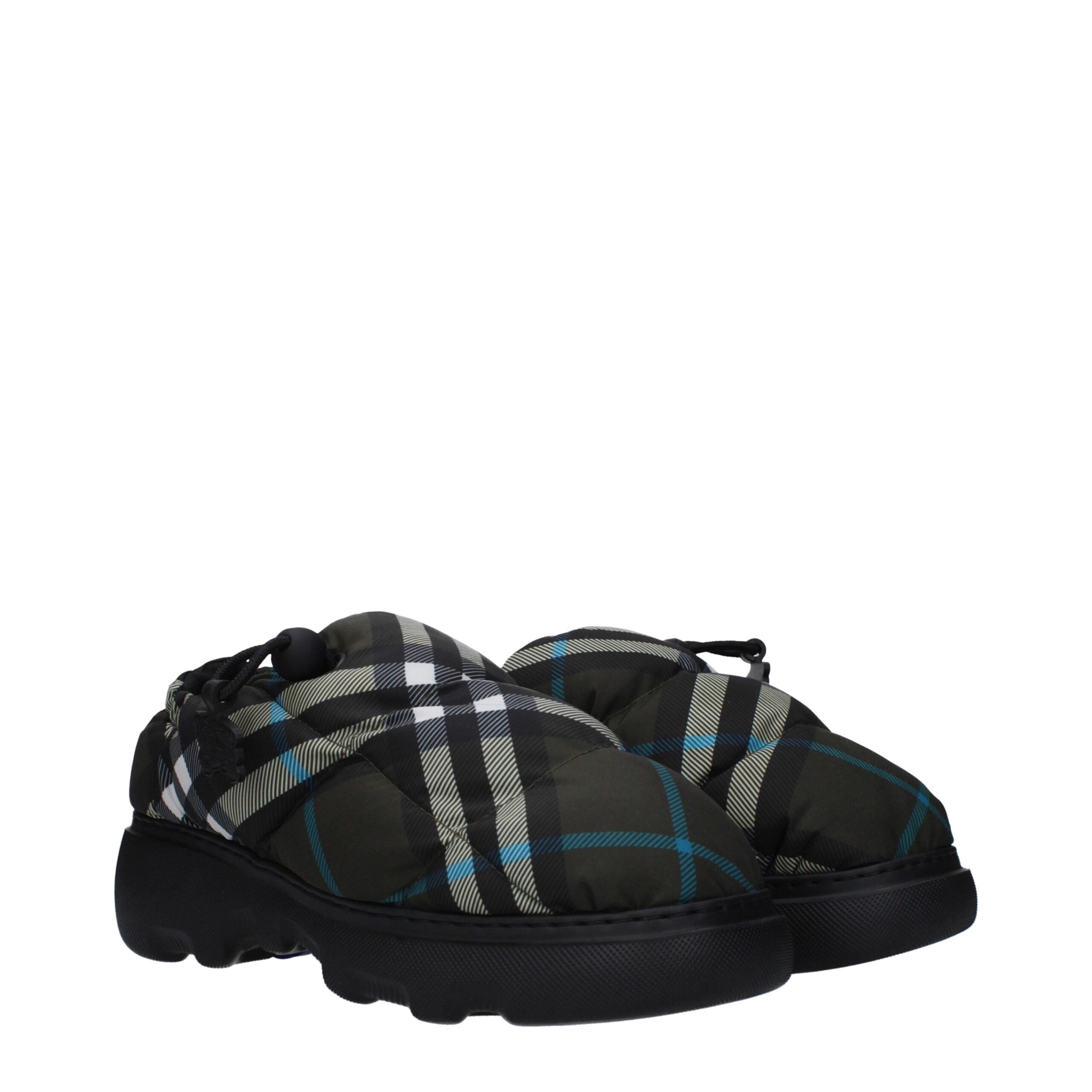 Mocassini Slip-On Burberry in Tessuto Check Verde, Tacco 5cm